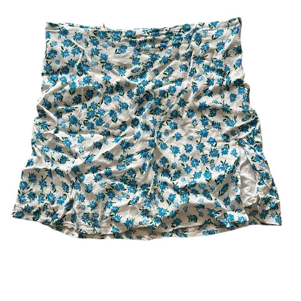 Skylar + Madison Blue White Floral Mini Micro Skirt Small Slit Zip Up BT